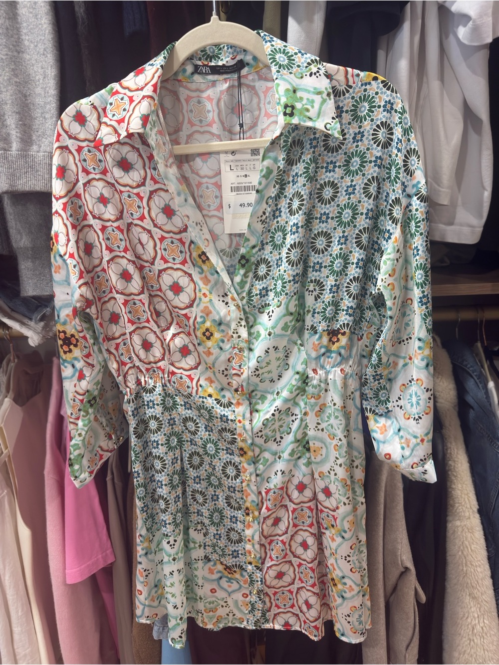 Zara Multi-Color Printed Button-Front Mini Dress - Picture 2 of 4